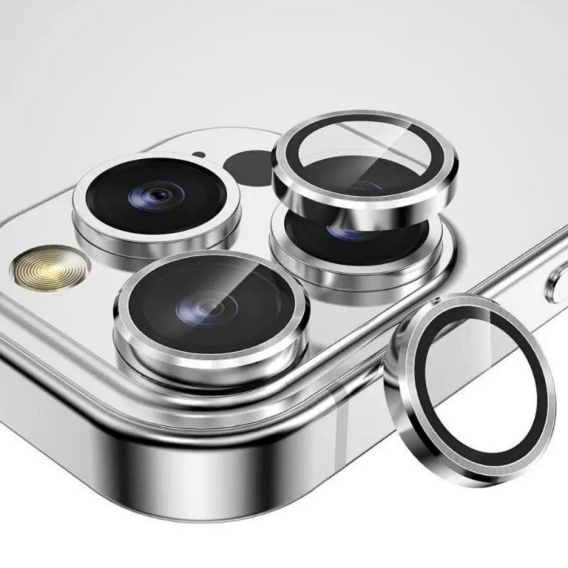 Стъклен протектор с метални рингове за задна камера MBX за Apple iPhone 14 Pro, 14 Pro Max, Сребрист