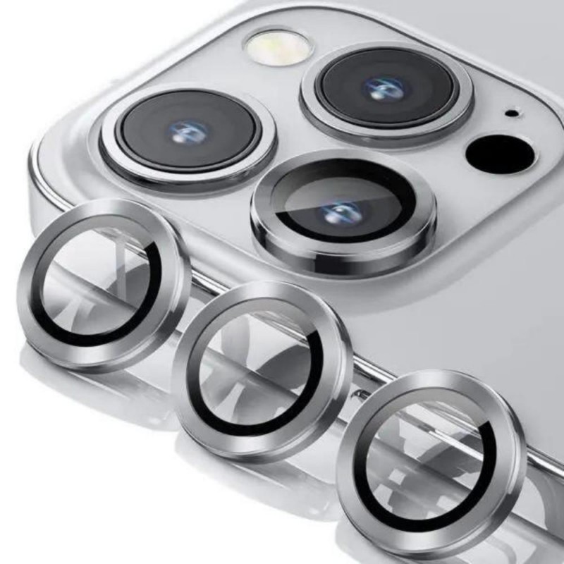 Стъклен протектор с метални рингове за задна камера MBX за Apple iPhone 14 Pro, 14 Pro Max, Сребрист