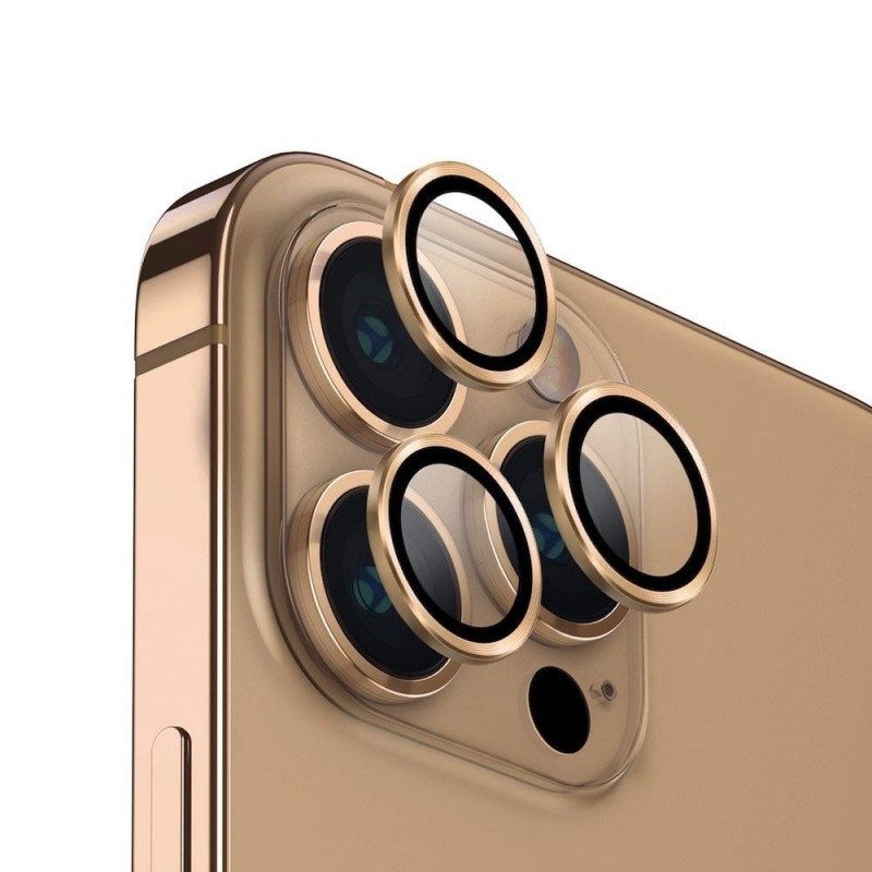 Стъклен протектор с метални рингове за задна камера MBX за Apple iPhone 14 Pro, 14 Pro Max, Златист