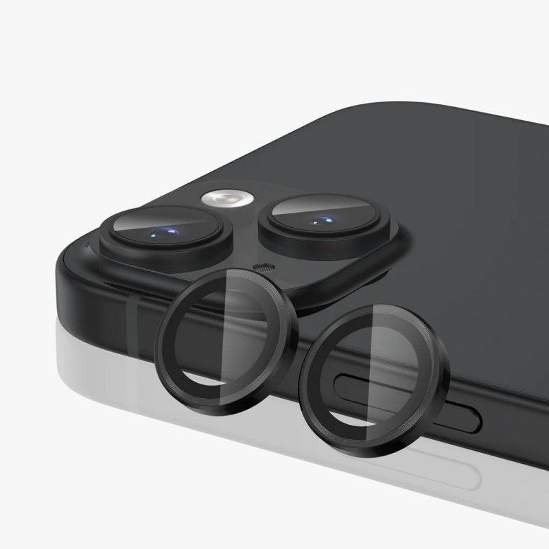 Стъклен протектор с метални рингове за задна камера MBX за Apple iPhone 15, 15 Plus, Черен