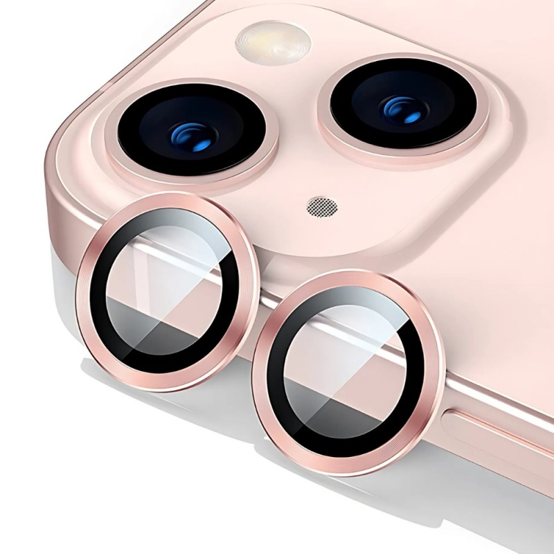 Стъклен протектор с метални рингове за задна камера MBX за Apple iPhone 15, 15 Plus, Розов