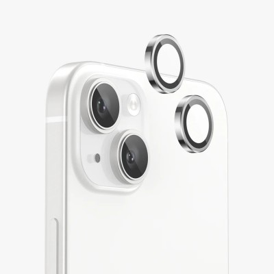 Стъклен протектор с метални рингове за задна камера MBX за Apple iPhone 15, 15 Plus, Сребрист
