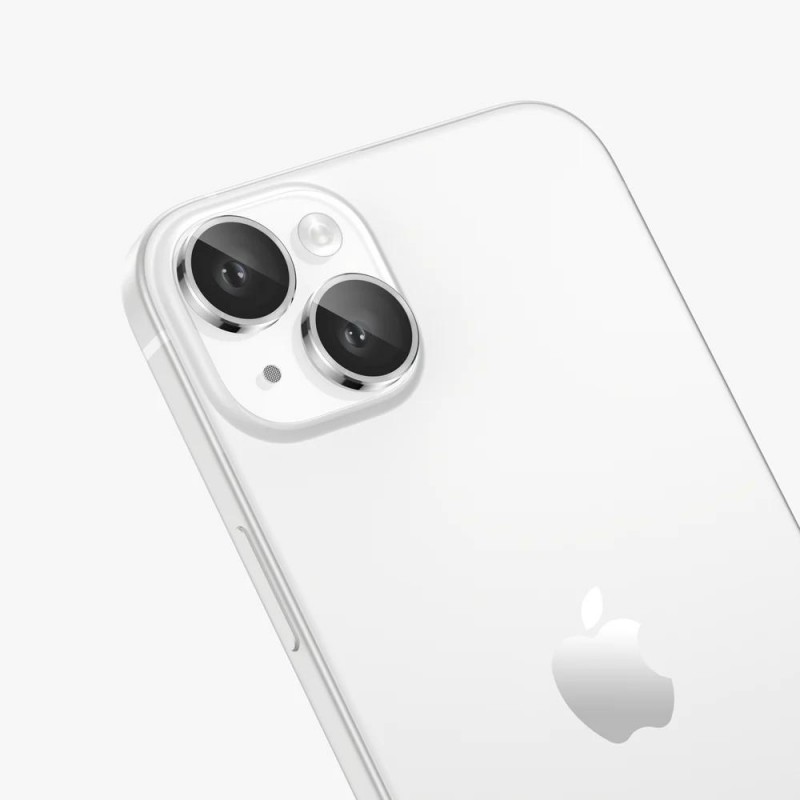 Стъклен протектор с метални рингове за задна камера MBX за Apple iPhone 15, 15 Plus, Сребрист