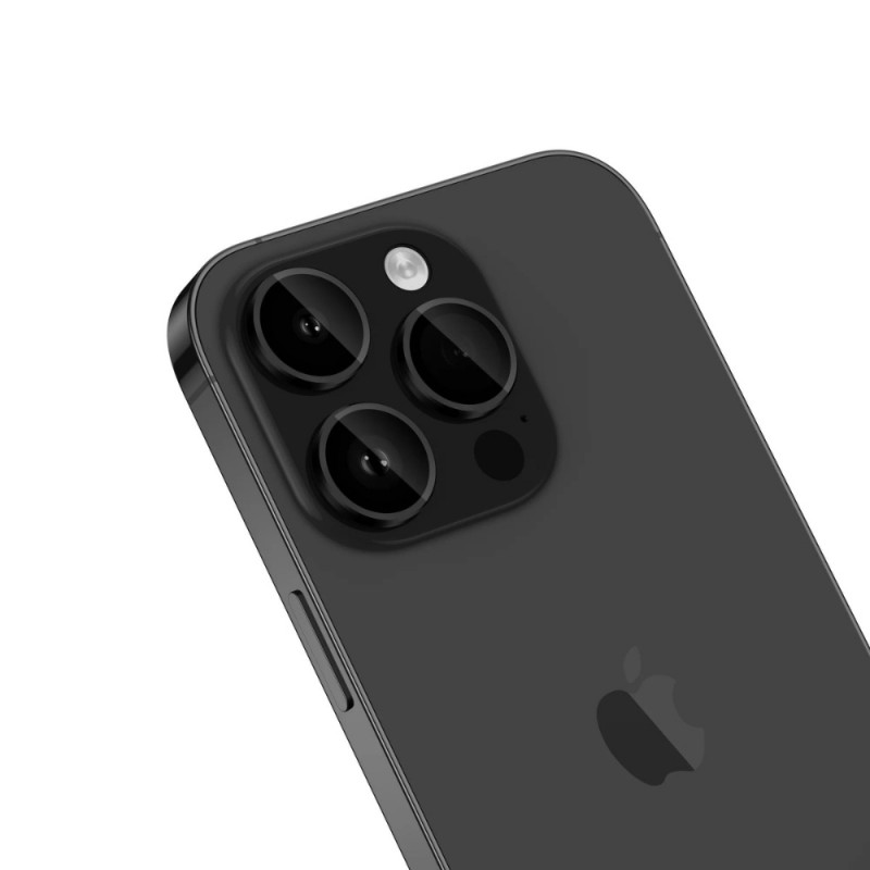 Стъклен протектор с метални рингове за задна камера MBX за Apple iPhone 15 Pro, 15 Pro Max, Черен
