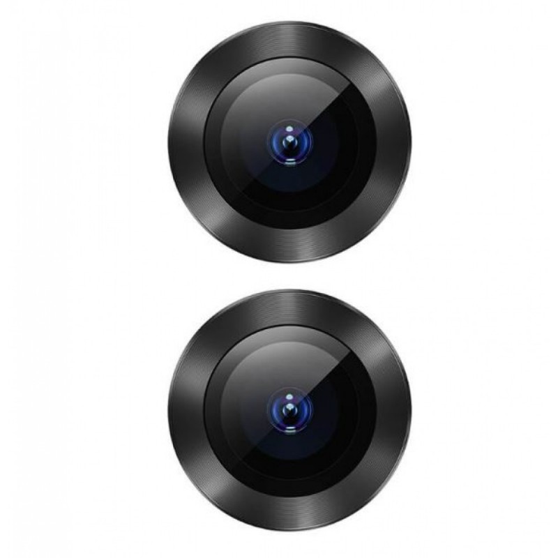 Стъклен протектор с метални рингове за задна камера MBX за Apple iPhone 16, 16 Plus, Черен