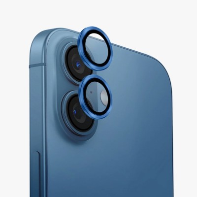 Стъклен протектор с метални рингове за задна камера MBX за Apple iPhone 16, 16 Plus, Син