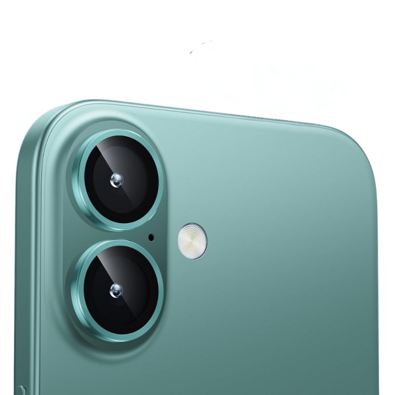 Стъклен протектор с метални рингове за задна камера MBX за Apple iPhone 16, 16 Plus, Зелен