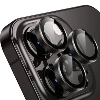 Стъклен протектор с метални рингове за задна камера MBX за Apple iPhone 16 Pro, 16 Pro Max, Черен