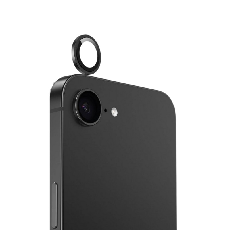 Стъклен протектор с метални рингове за задна камера MBX за Apple iPhone 16e, Черен