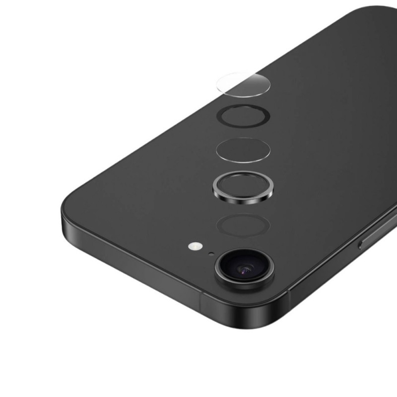 Стъклен протектор с метални рингове за задна камера MBX за Apple iPhone 16e, Черен