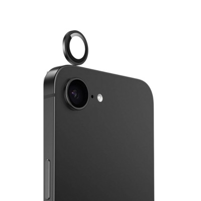 Стъклен протектор с метални рингове за задна камера MBX за Apple iPhone 16e, Черен