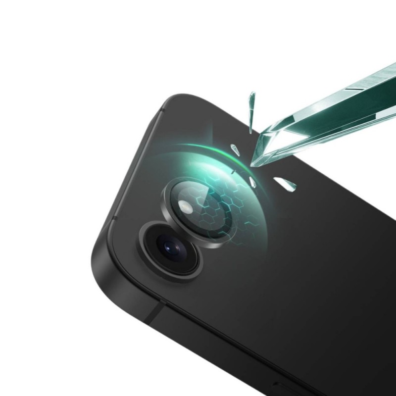 Стъклен протектор с метални рингове за задна камера MBX за Apple iPhone 16e, Черен