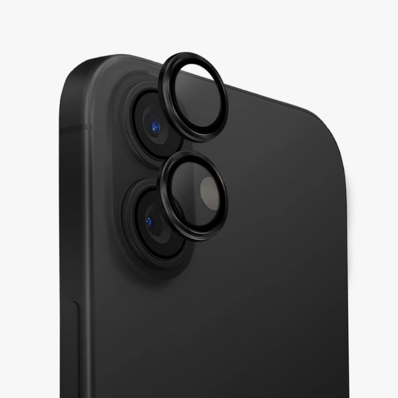 Стъклен протектор с метални рингове за задна камера MBX за Apple iPhone 17, Черен