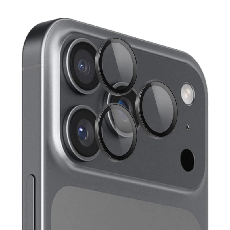 Стъклен протектор с метални рингове за задна камера MBX за Apple iPhone 17 Pro, 17 Pro Max, Черен