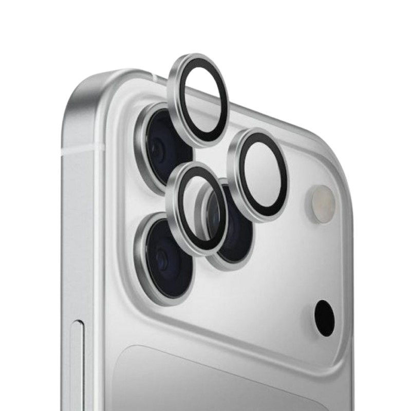 Стъклен протектор с метални рингове за задна камера MBX за Apple iPhone 17 Pro, 17 Pro Max, Сребрист