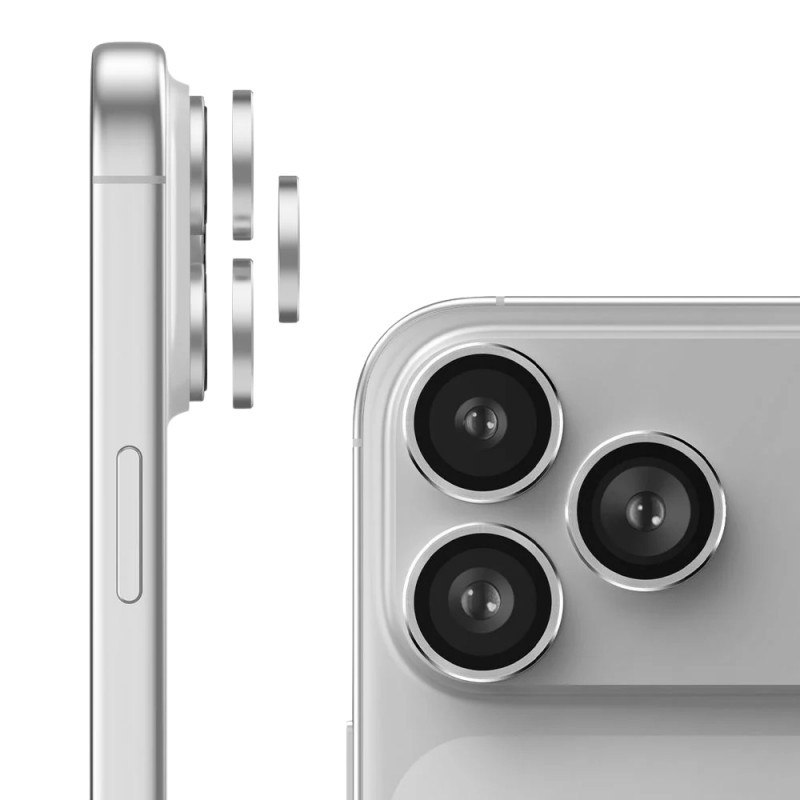 Стъклен протектор с метални рингове за задна камера MBX за Apple iPhone 17 Pro, 17 Pro Max, Сребрист