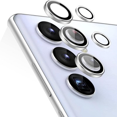 Стъклен протектор с метални рингове за задна камера MBX за Samsung Galaxy S22 Ultra 5G (S908B), Сребрист