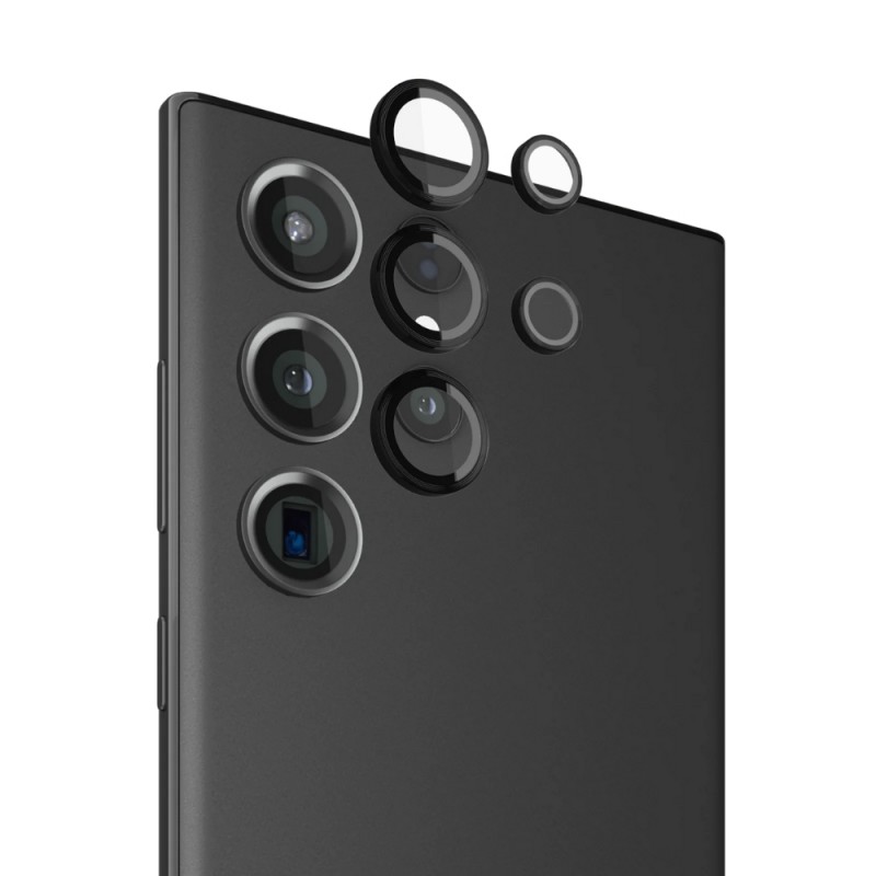 Стъклен протектор с метални рингове за задна камера MBX за Samsung Galaxy S23 Ultra (S918B), Черен