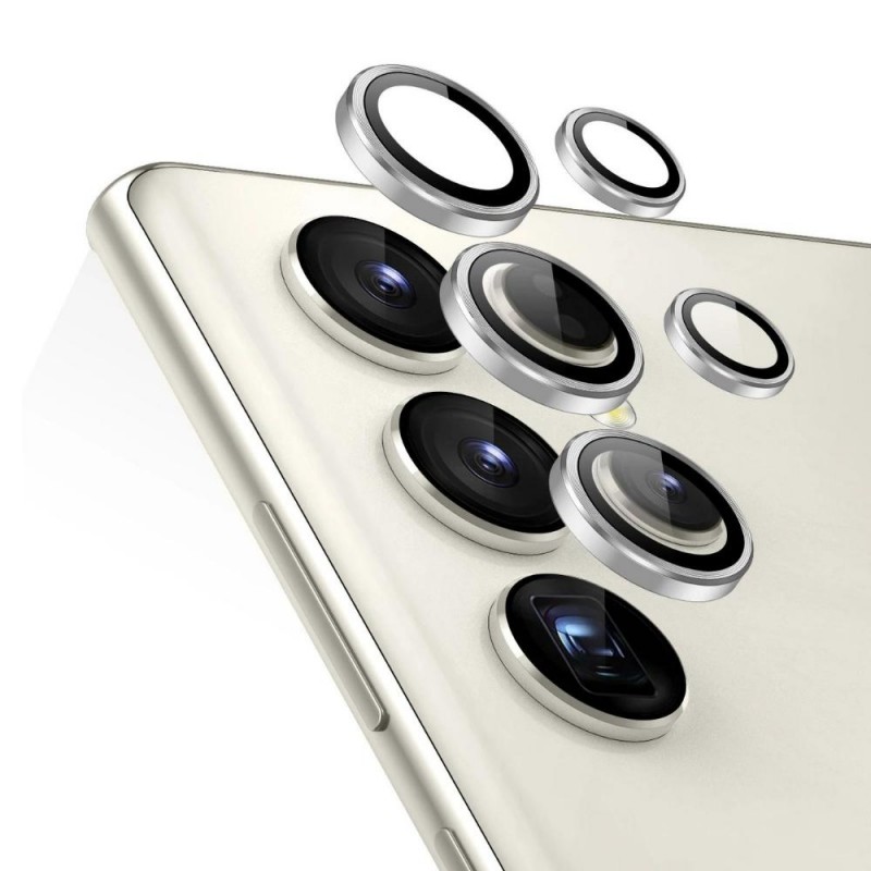 Стъклен протектор с метални рингове за задна камера MBX за Samsung Galaxy S23 Ultra (S918B), Сребрист