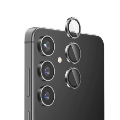 Стъклен протектор с метални рингове за задна камера MBX за Samsung Galaxy S24 Plus (S926B), Черен