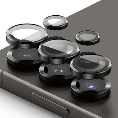 Стъклен протектор с метални рингове за задна камера MBX за Samsung Galaxy S25 Ultra, Черен