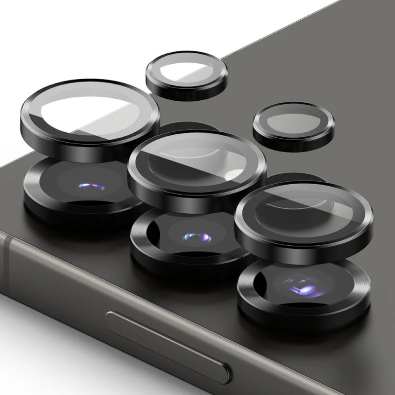 Стъклен протектор с метални рингове за задна камера MBX за Samsung Galaxy S25 Ultra (S938B), Черен