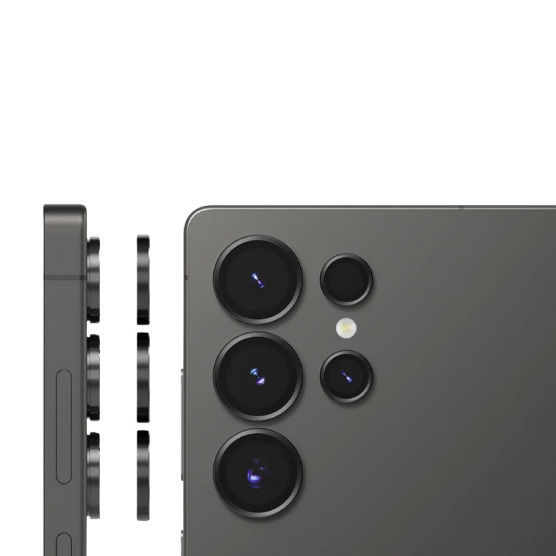Стъклен протектор с метални рингове за задна камера MBX за Samsung Galaxy S25 Ultra (S938B), Черен