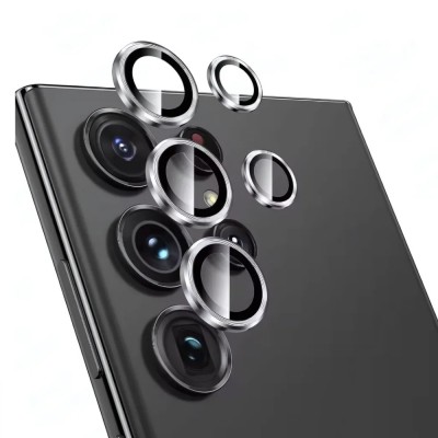 Стъклен протектор с метални рингове за задна камера MBX за Samsung Galaxy S25 Ultra, Сребрист