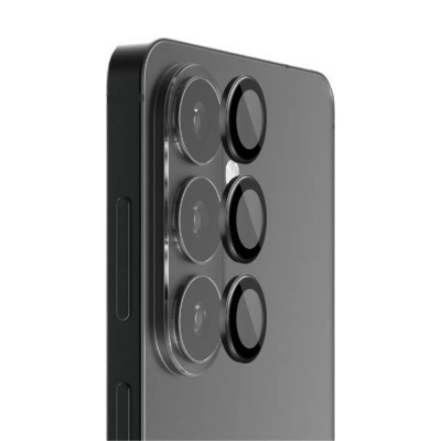 Стъклен протектор с метални рингове за задна камера MBX за Samsung Galaxy S26, Черен