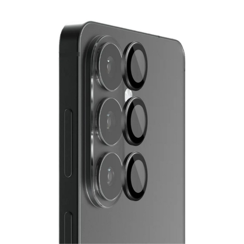 Стъклен протектор с метални рингове за задна камера MBX за Samsung Galaxy S26, Черен