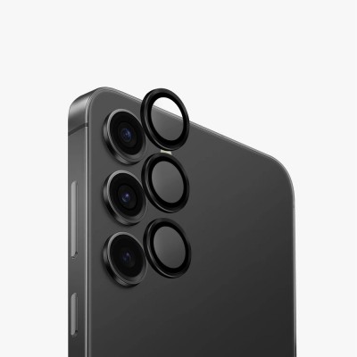 Стъклен протектор с метални рингове за задна камера MBX за Samsung Galaxy S26 Plus, Черен