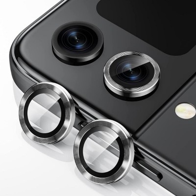 Стъклен протектор с метални рингове за задна камера MBX за Samsung Galaxy Z Flip4 5G, Сребрист