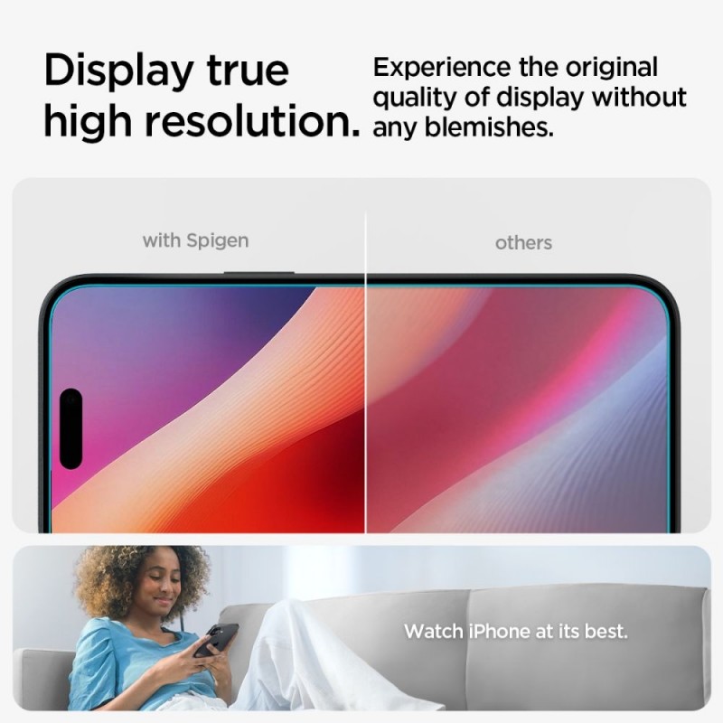 Стъклен протектор Spigen GLAS.tR EZ Fit  с цяло лепило, За iPhone 16 / 15, Прозрачен