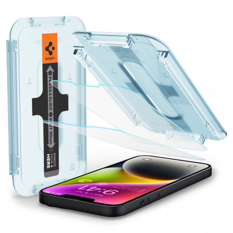 Стъклен протектор Spigen GLAS.tR EZ Fit  с цяло лепило, За iPhone 16e, Прозрачен