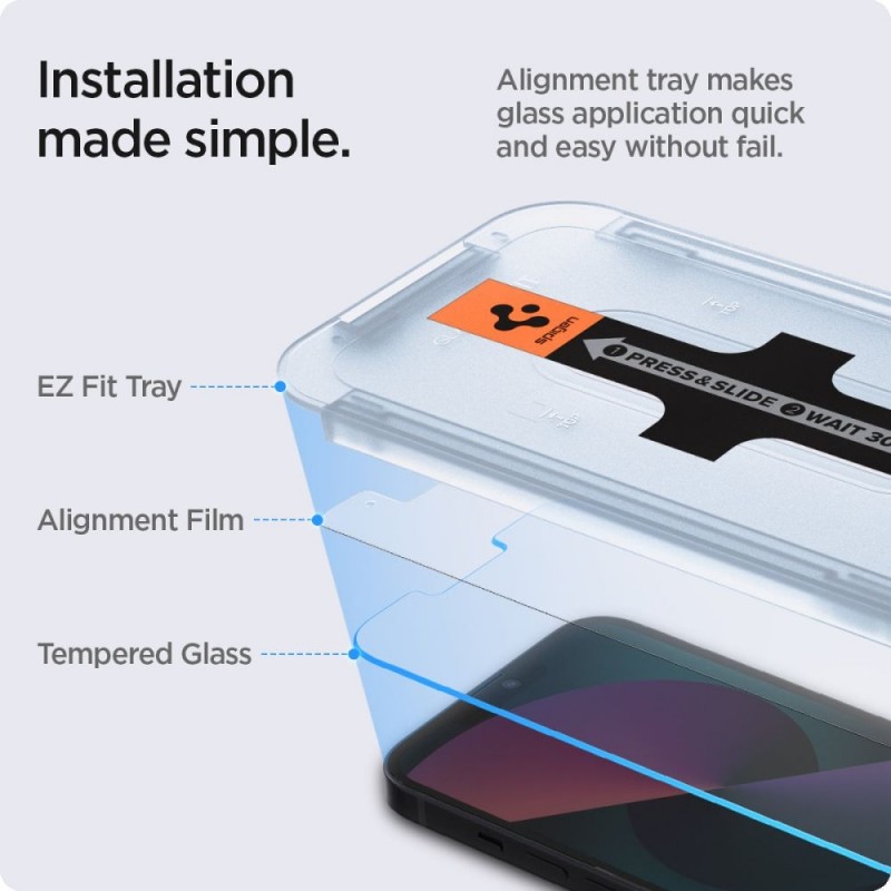 Стъклен протектор Spigen GLAS.tR EZ Fit  с цяло лепило, За iPhone 16e, Прозрачен