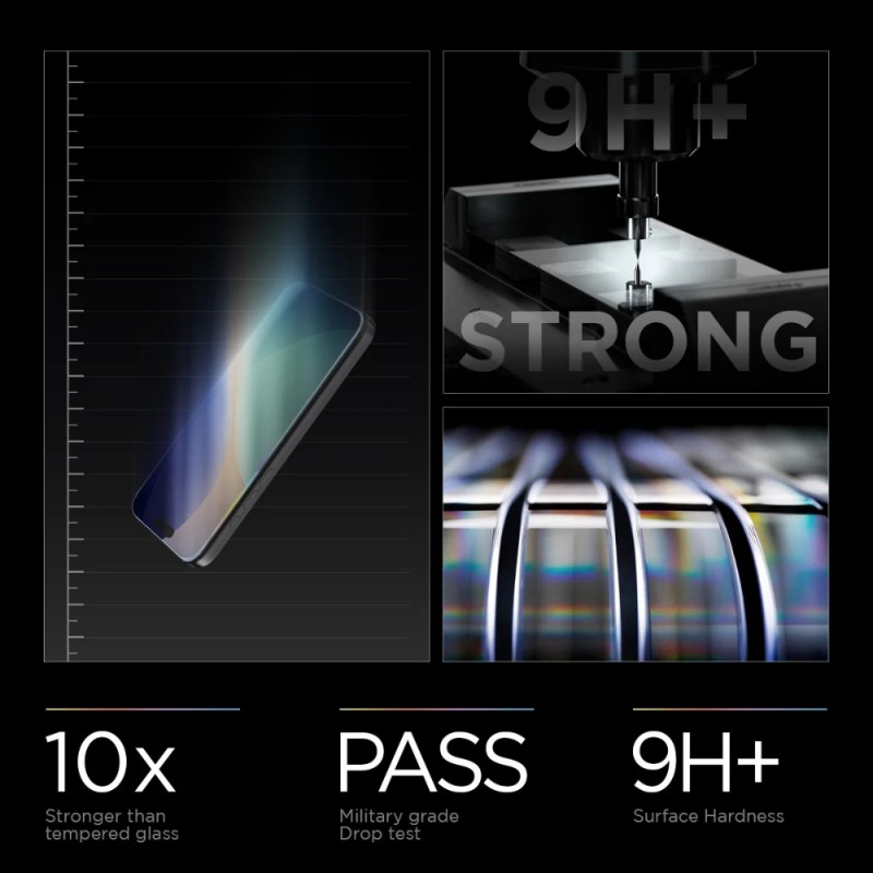 Стъклен протектор Spigen GLAS.tR EZ Fit  с цяло лепило, За iPhone 17 / 16 Pro, Прозрачен