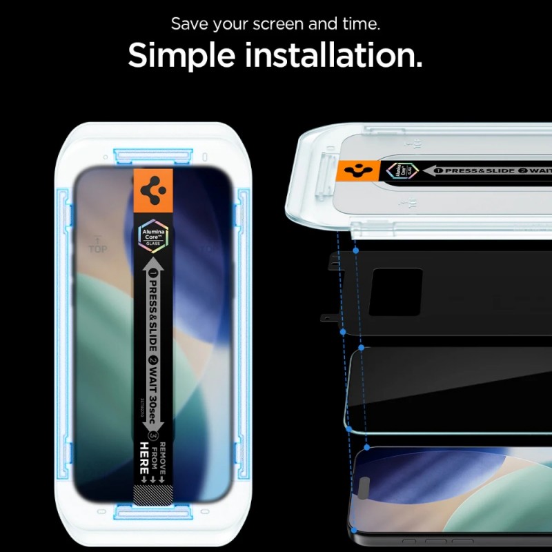 Стъклен протектор Spigen GLAS.tR EZ Fit  с цяло лепило, За iPhone 17 Pro Max (6.9), Прозрачен