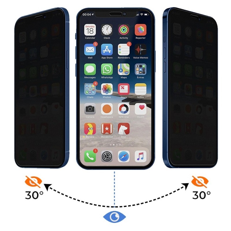 Стъклен протектор за дисплей 3mk HardGlass Max Privacy™ с цяло лепило, За iPhone 14 Plus (6.7), Черен