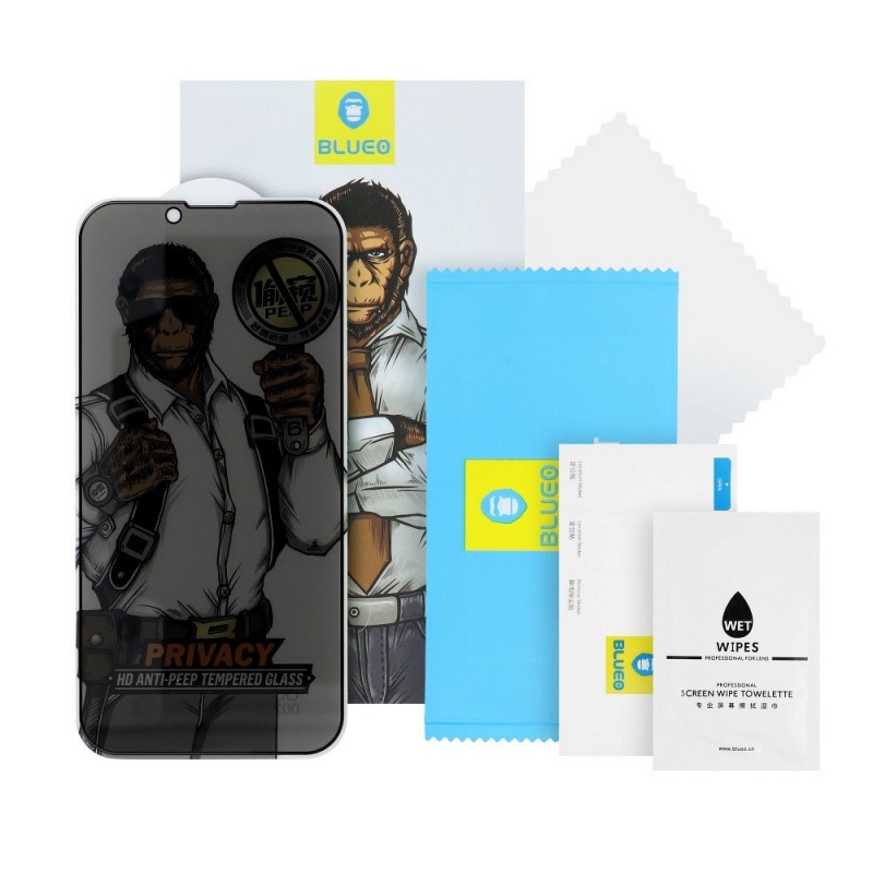 Стъклен протектор за дисплей Blueo 5D Full Strong Privacy с цяло лепило, За iPhone 12/12 Pro (6.1), Черен