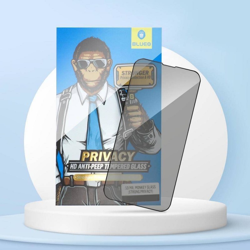 Стъклен протектор за дисплей Blueo 5D Full Strong Privacy с цяло лепило, За iPhone 13 Pro Max (6.7), Черен