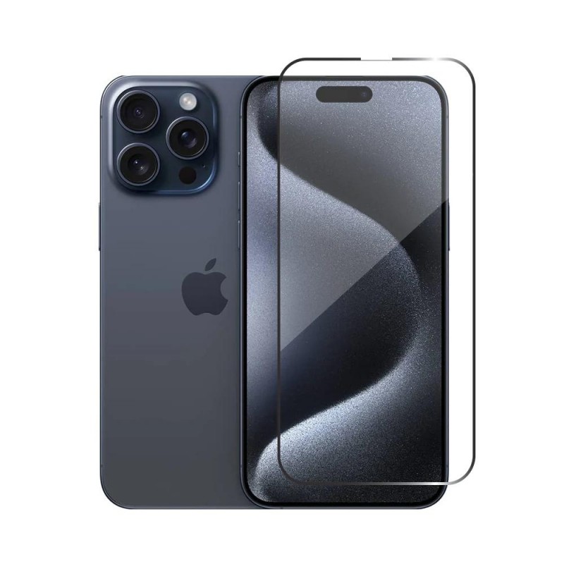 Стъклен протектор за дисплей MBX 9D Paper Box Flat, За iPhone 15 Pro Max (6.7), Черен
