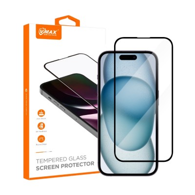 Стъклен протектор за дисплей Vmax 9D с цяло лепило, За iPhone 15 (6.1), Черен