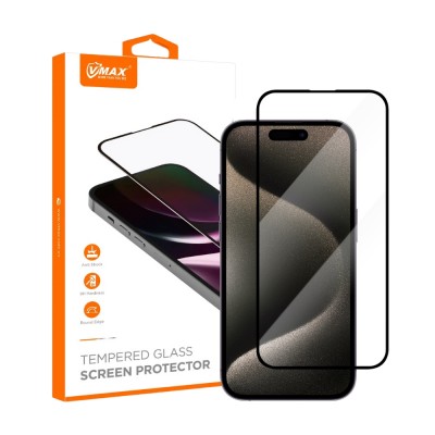 Стъклен протектор за дисплей Vmax 9D с цяло лепило, За iPhone 15 Pro Max (6.7), Черен