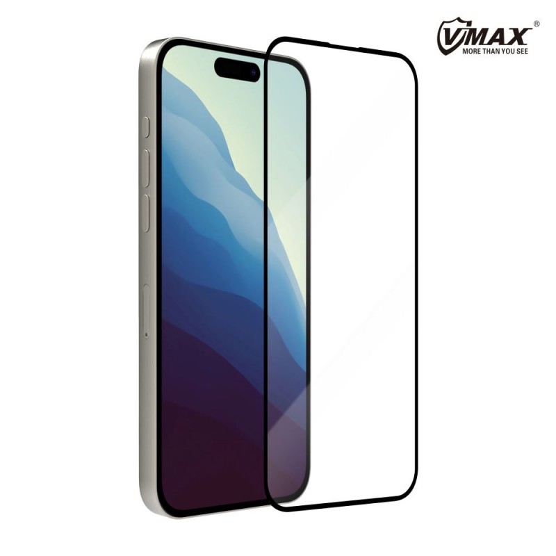 Стъклен протектор за дисплей Vmax 9D с цяло лепило, За iPhone 16 Plus (6.7), Черен