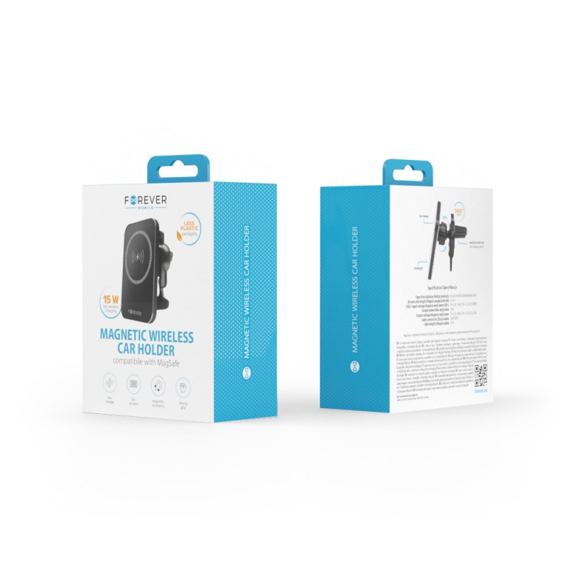 Стойка за кола за парното Forever MACH-100, 15W, магнитна с MagSafe, Черна