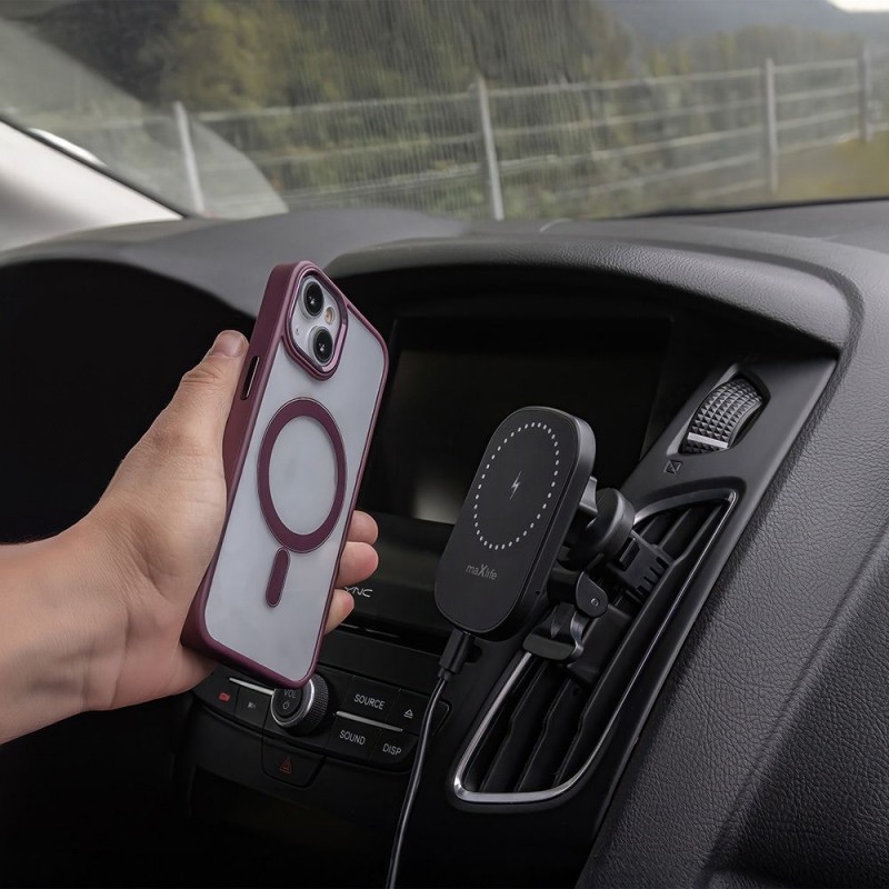 Стойка за кола за парното Maxlife MXCH-16 магнитна с безжично зареждане 15W, Черна