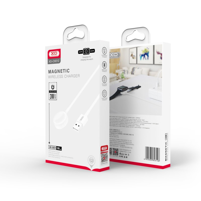 Универсален магнитен кабел за безжично зареждане на Apple Watch XO CX012 с USB, Бял