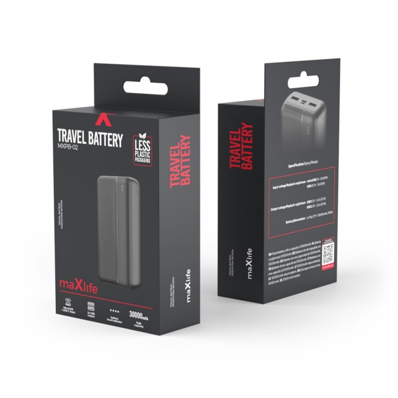 Външна батерия Power Bank 30000 mAh Maxlife MXPB-02, Черна