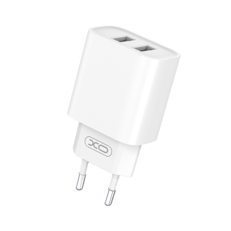 Мрежово зарядно устройство комплект XO CE02C 2x USB 2,1A + Lightning кабел, Бяло