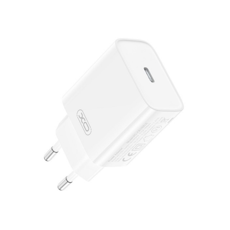 Мрежово зарядно устройство комплект XO CE15 PD с кабел, 20W, Type C, 3A, Quick Charging, Бяло